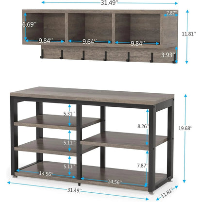 7 Hooks for Entryway Hallway with Shoe Bench Set - DailyBasicNeeds.com