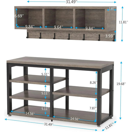 7 Hooks for Entryway Hallway with Shoe Bench Set - DailyBasicNeeds.com