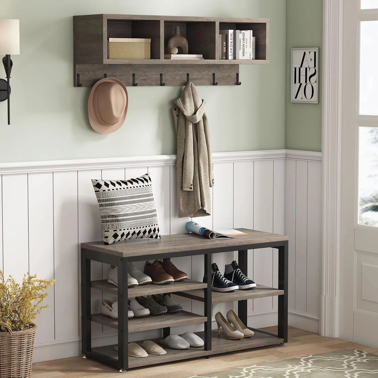 7 Hooks for Entryway Hallway with Shoe Bench Set - DailyBasicNeeds.com
