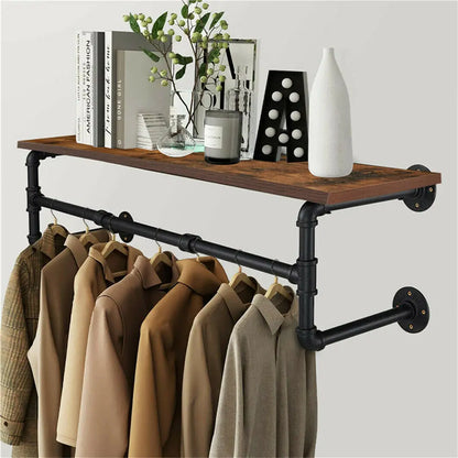 Wall Mounted Wood Pipe Shelving