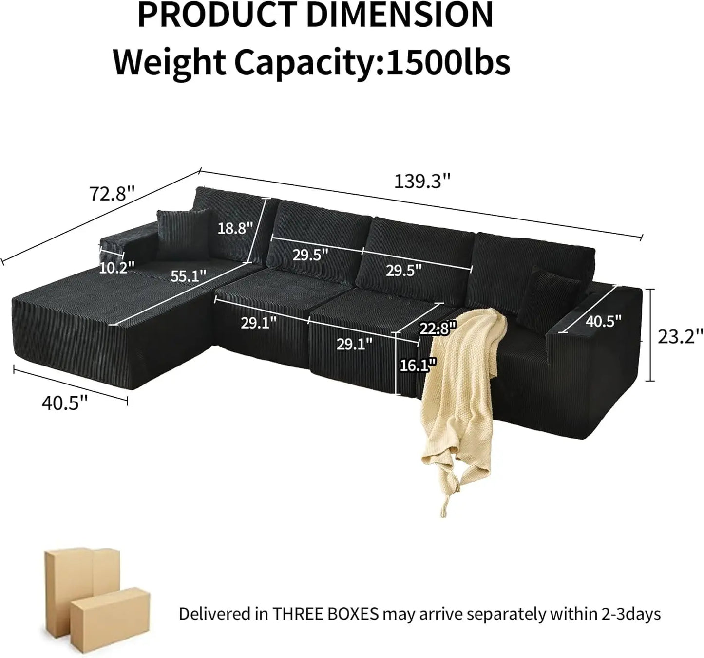 Cloud Sectional Sofa Deep Seat Modular L-Shape