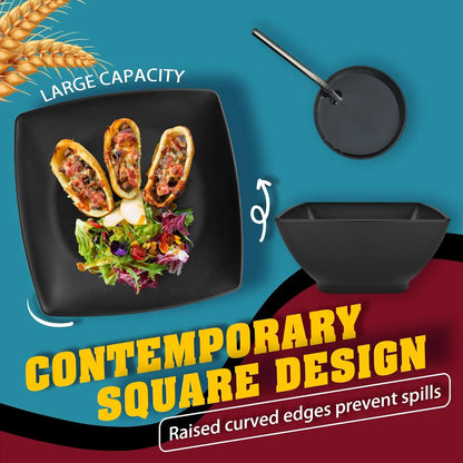 Square Dinnerware Set for 8 with 56 pieces of flatware