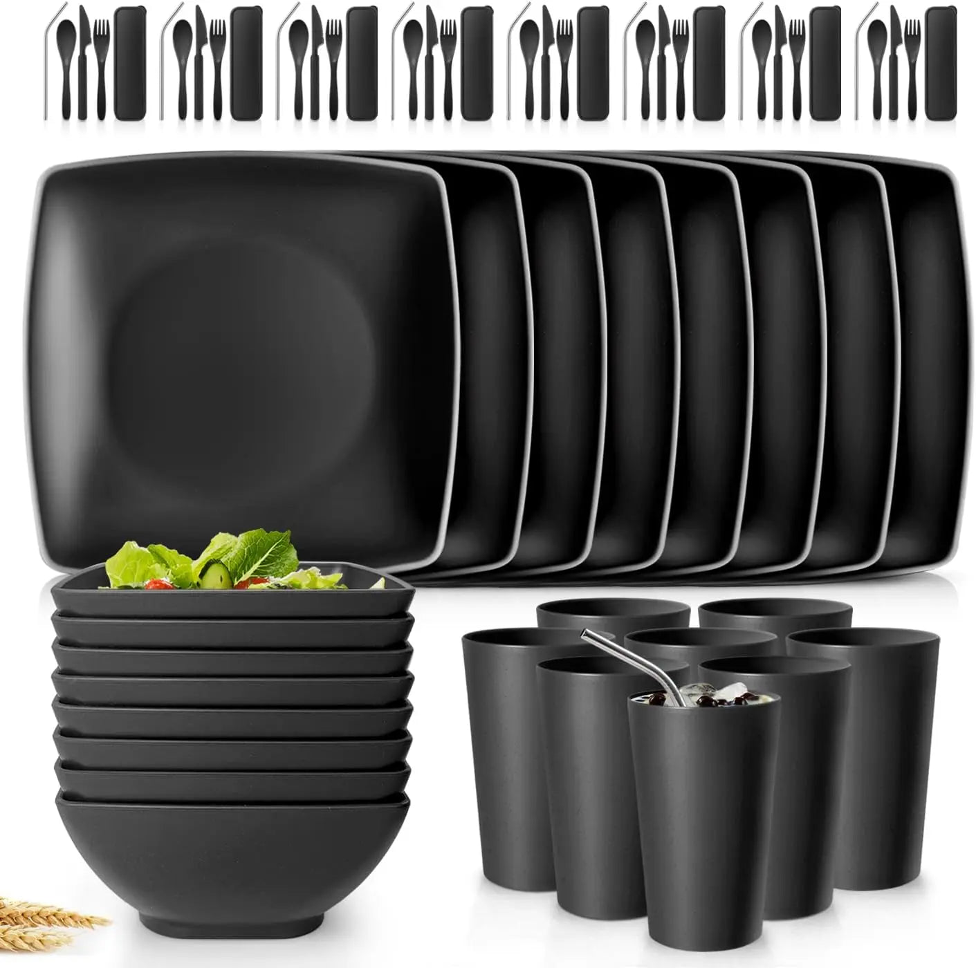 Square Dinnerware Set for 8 with 56 pieces of flatware