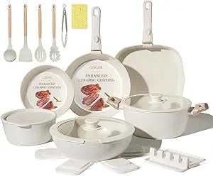 23Pcs Ceramic Cookware Set Non Stick Pots and Pans Set
