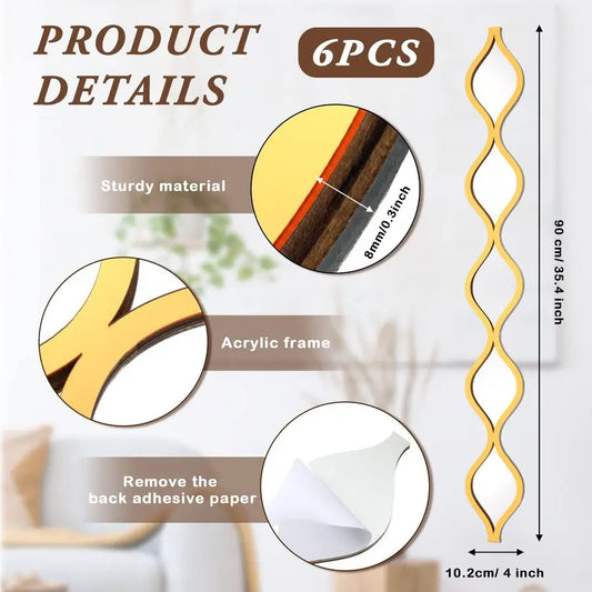 6 Pcs Acrylic Teardrop Mirror Decor