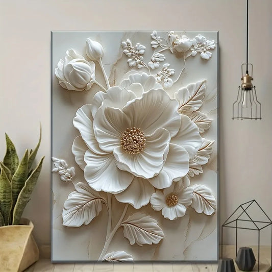 White Flower Pattern Wood Frame Canvas Murals