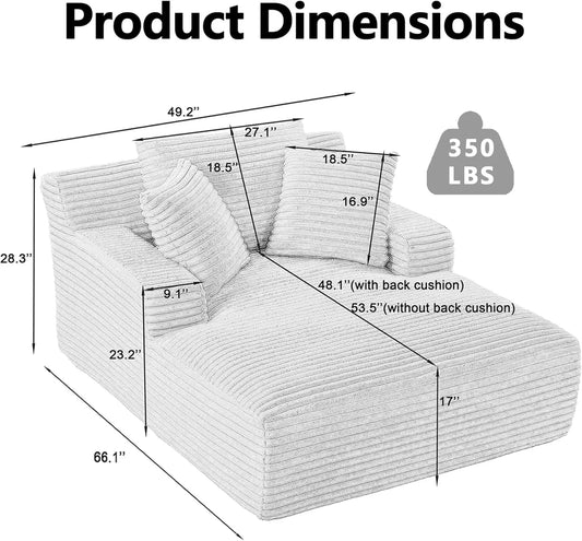 Oversized Chaise Lounge Chair with 3 Comfy Pillows