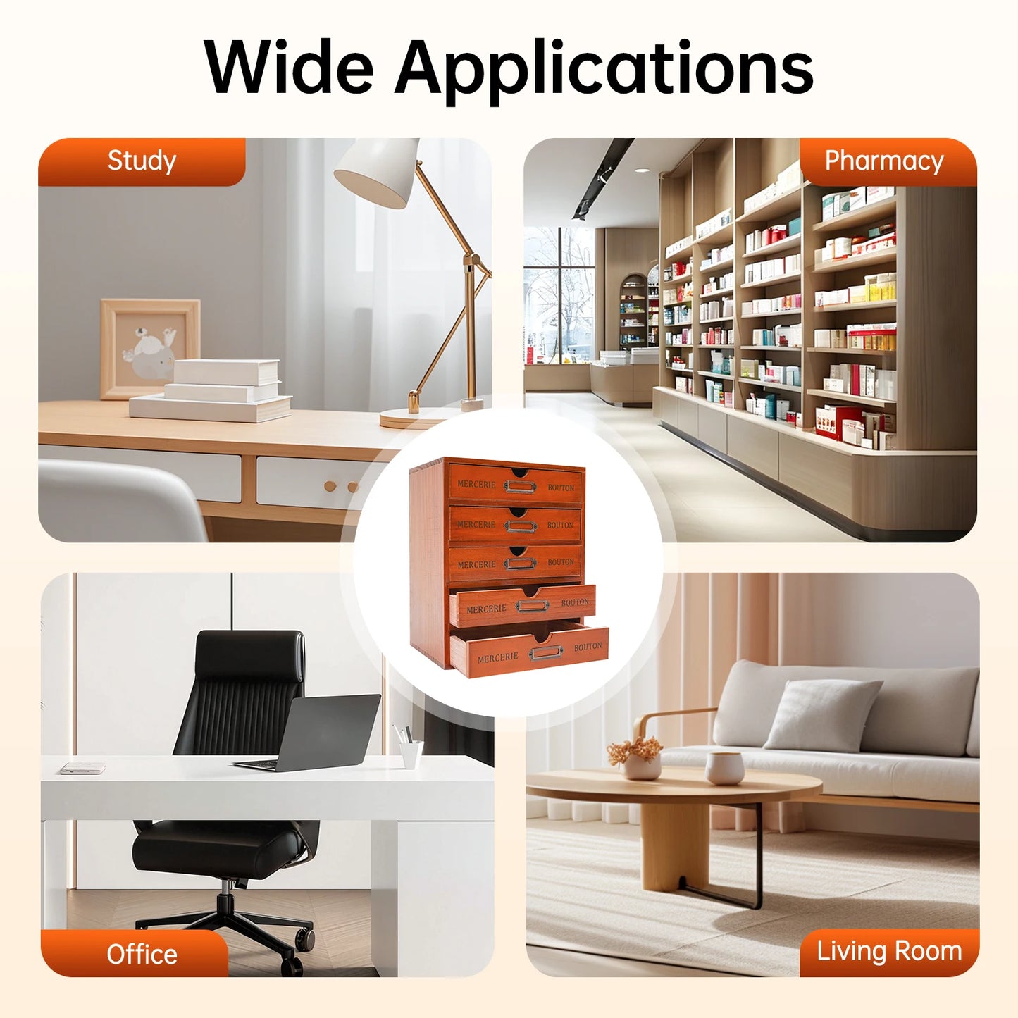 5 Drawer Wooden Desk Organizer