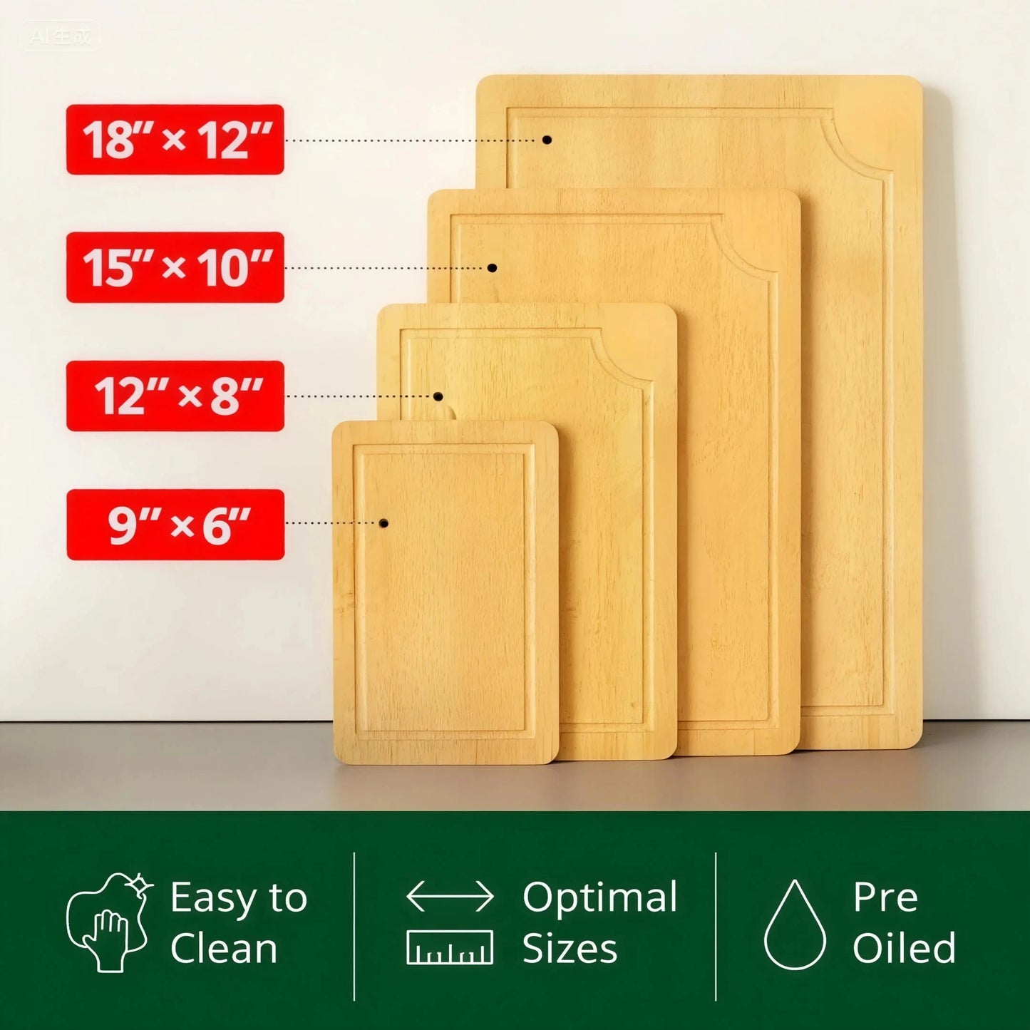 Bamboo Cutting Board Set with Deep Juice Grooves