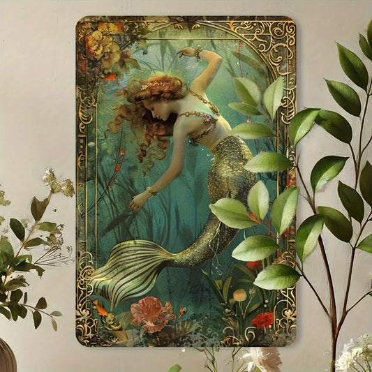 Vintage Mermaid Girl Tin Painting