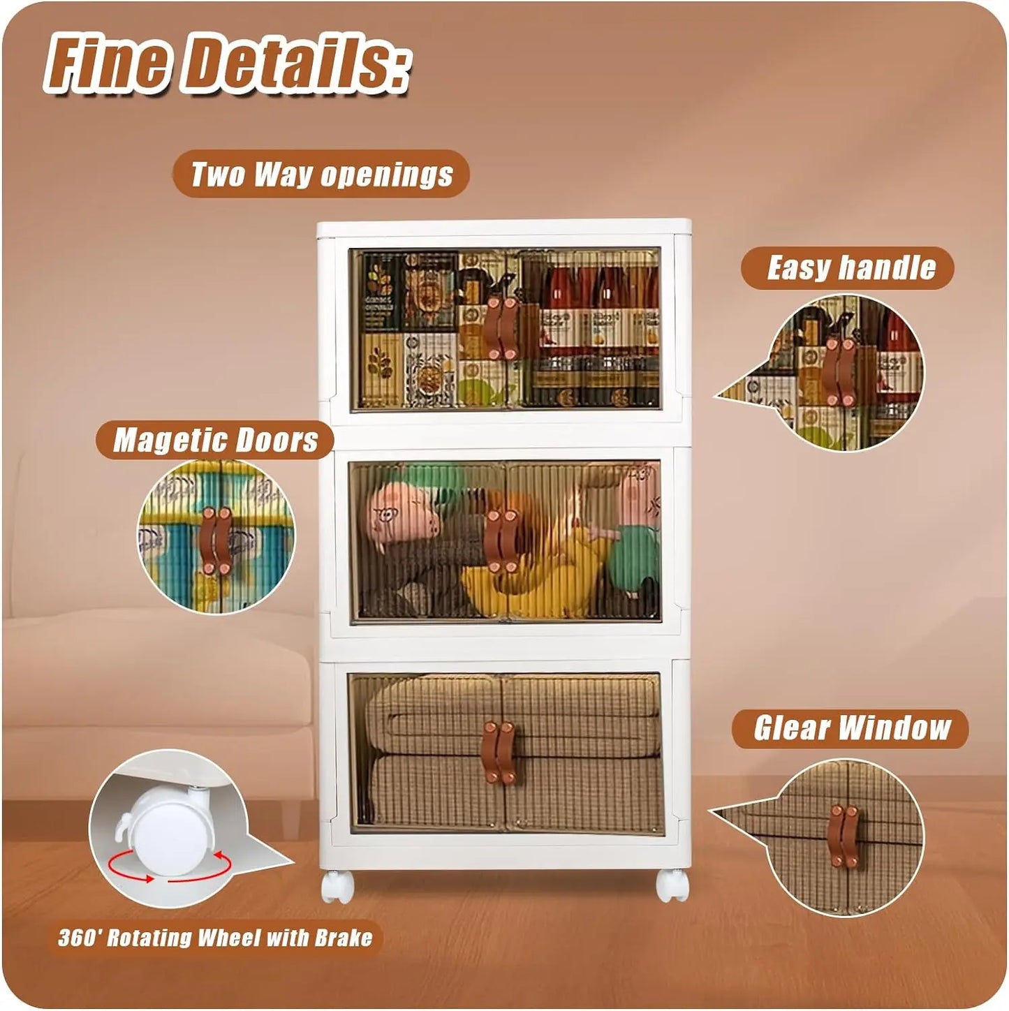 Household Storage Box with Lids and Doors