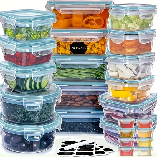 24 Airtight Containers & Lids with Labels