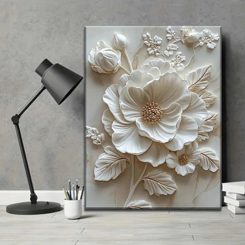 White Flower Pattern Wood Frame Canvas Murals