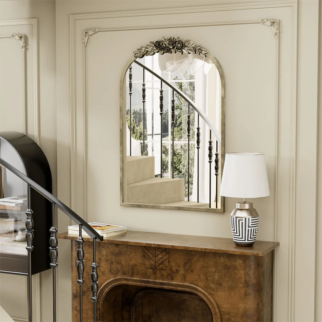 Arched Antique Brass Wall Mirror