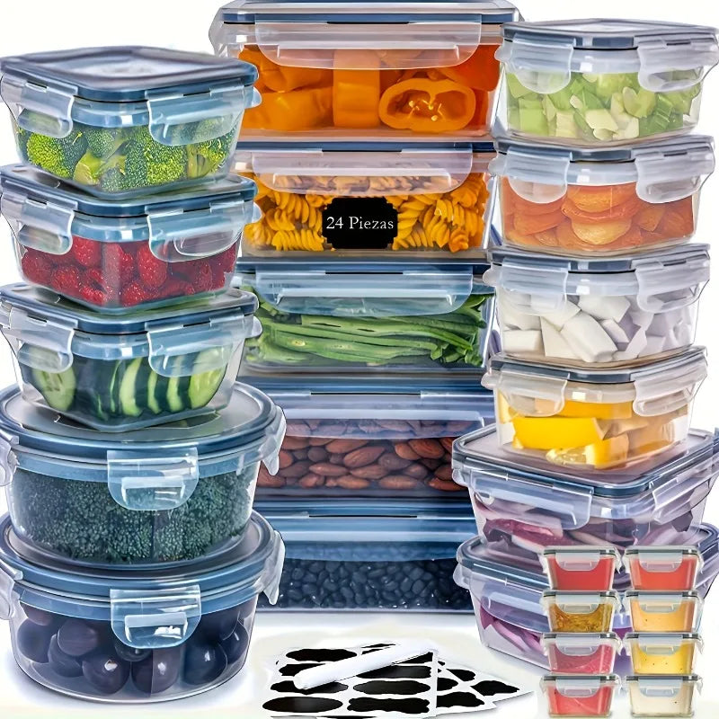 24 Airtight Containers & Lids with Labels