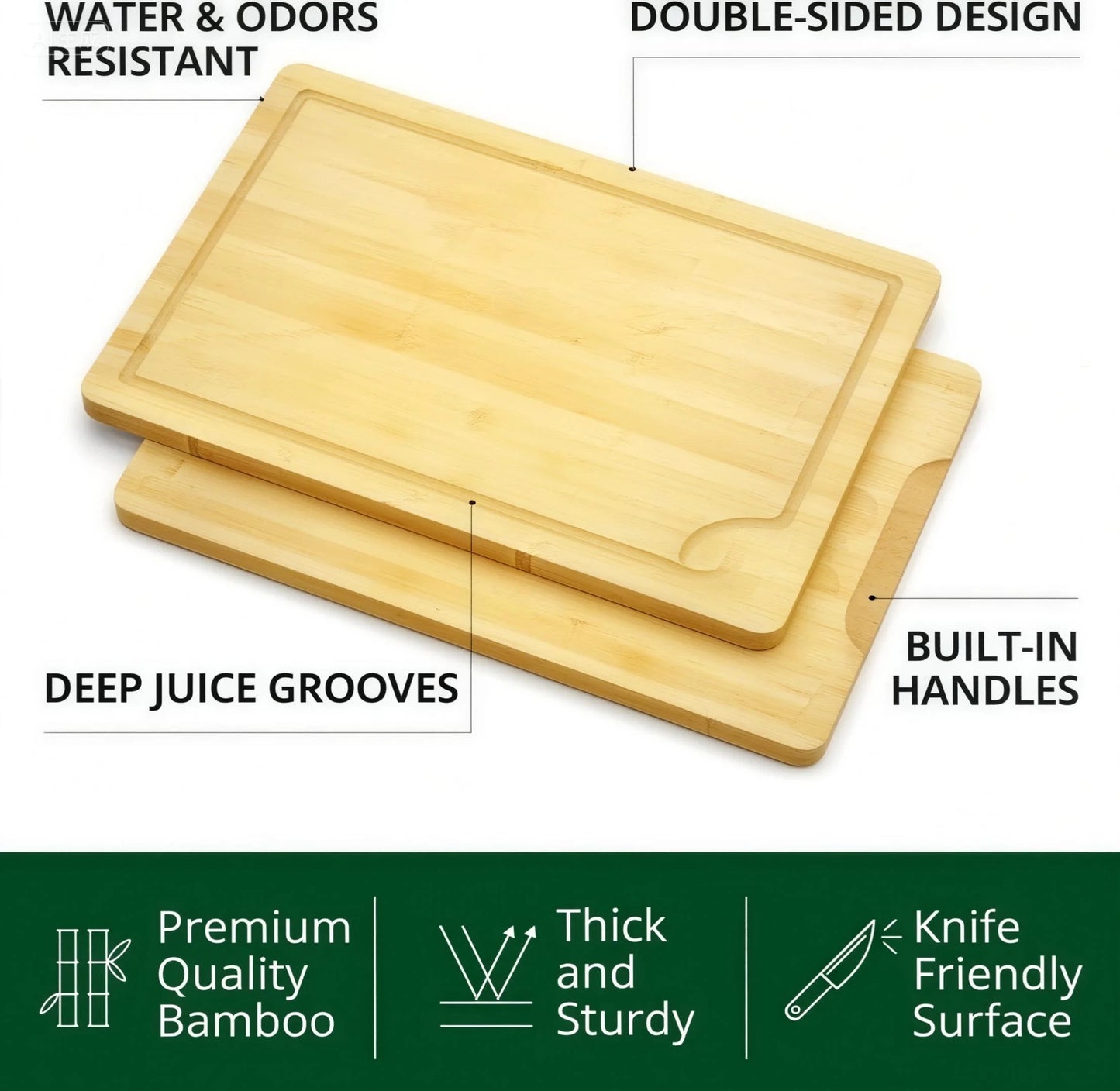 Bamboo Cutting Board Set with Deep Juice Grooves