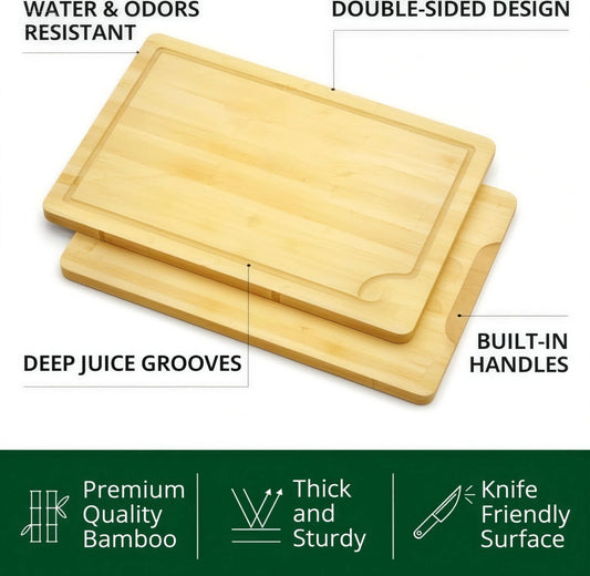 Bamboo Cutting Board Set with Deep Juice Grooves