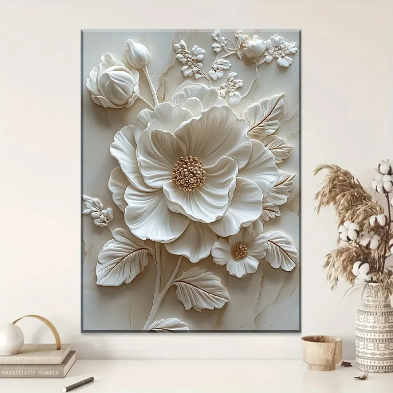 White Flower Pattern Wood Frame Canvas Murals
