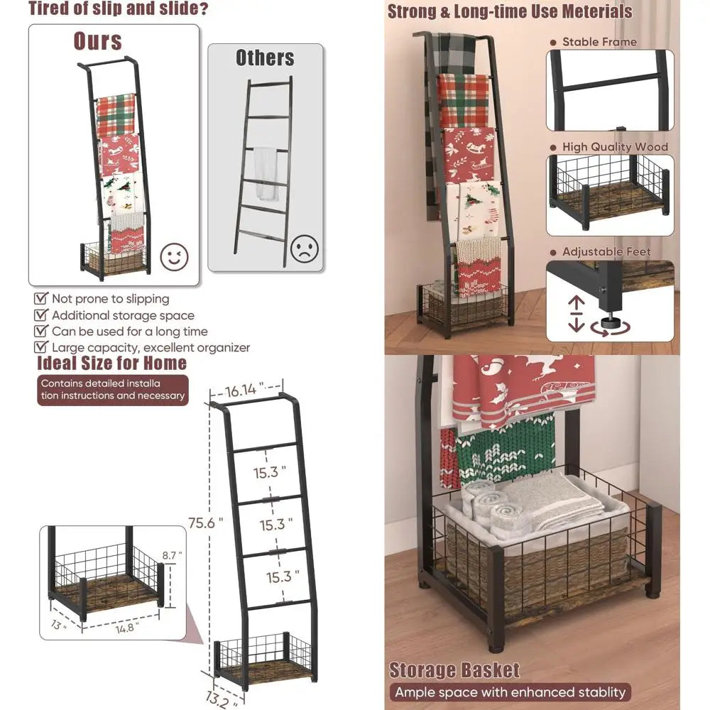 Blanket Ladder with Storage Basket