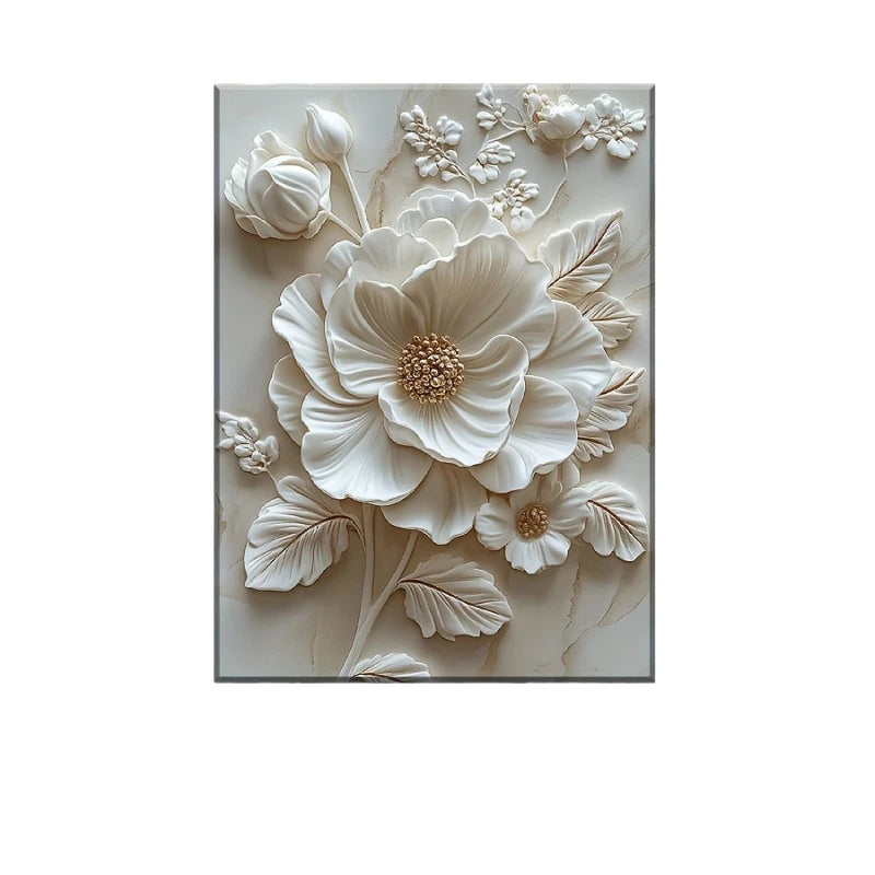 White Flower Pattern Wood Frame Canvas Murals