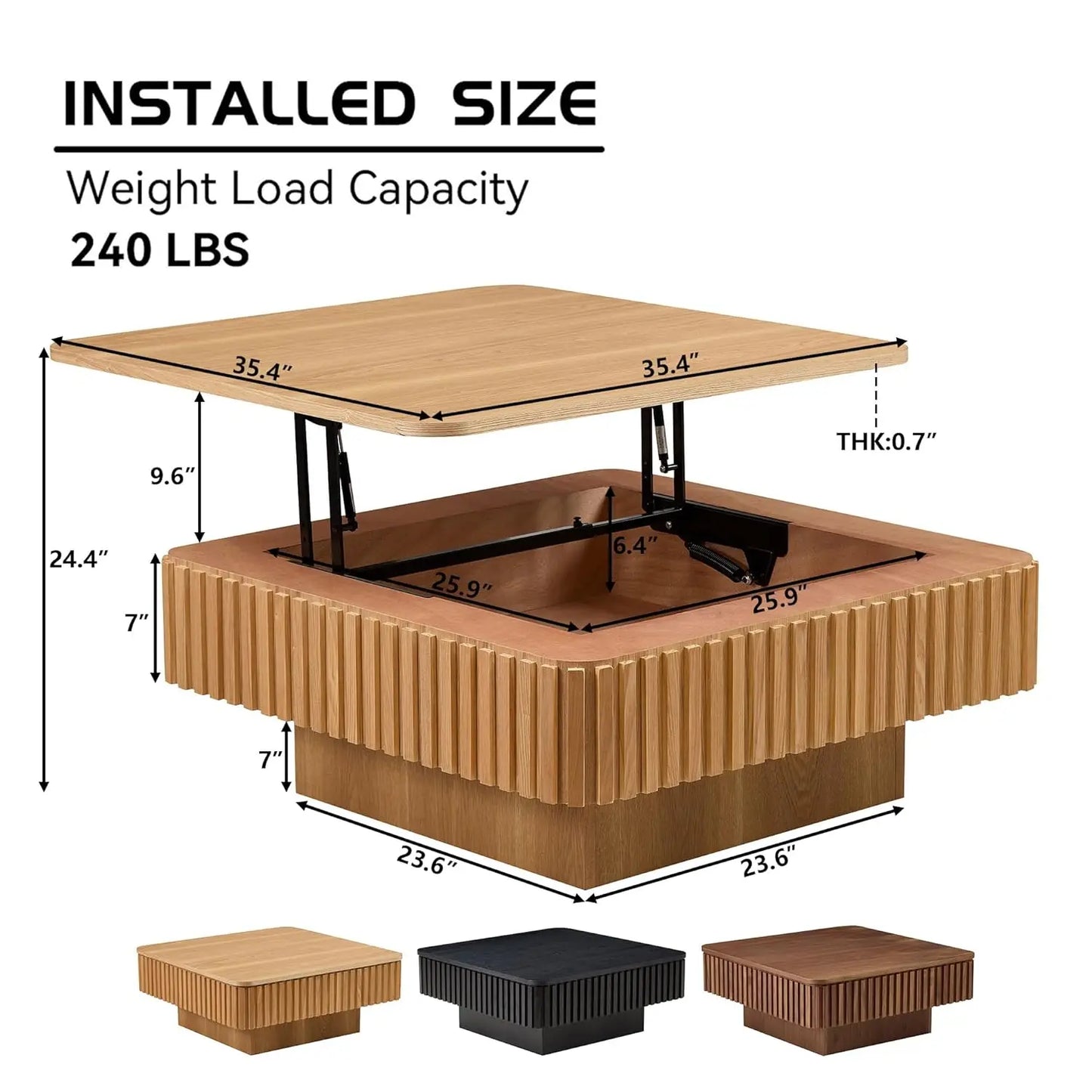 Square Wooden Coffee Table with Hidden Storage