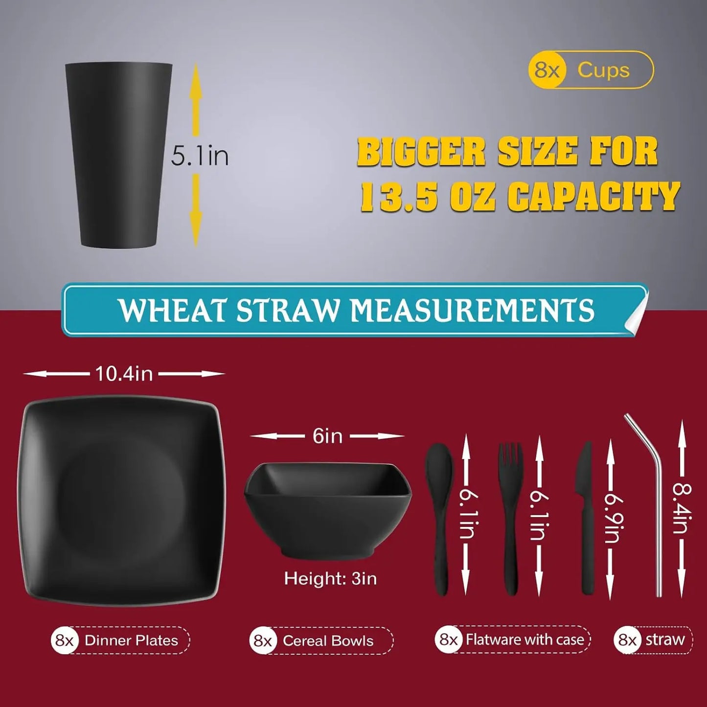 Square Dinnerware Set for 8 with 56 pieces of flatware