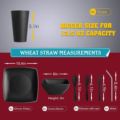 Square Dinnerware Set for 8 with 56 pieces of flatware