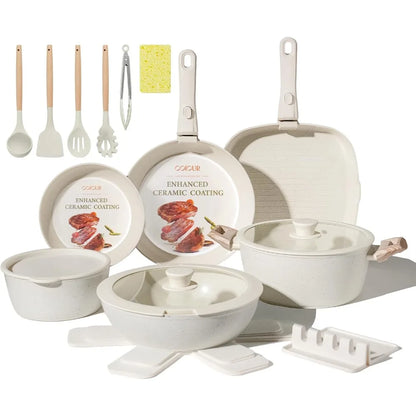 23Pcs Ceramic Cookware Set Non Stick Pots and Pans Set