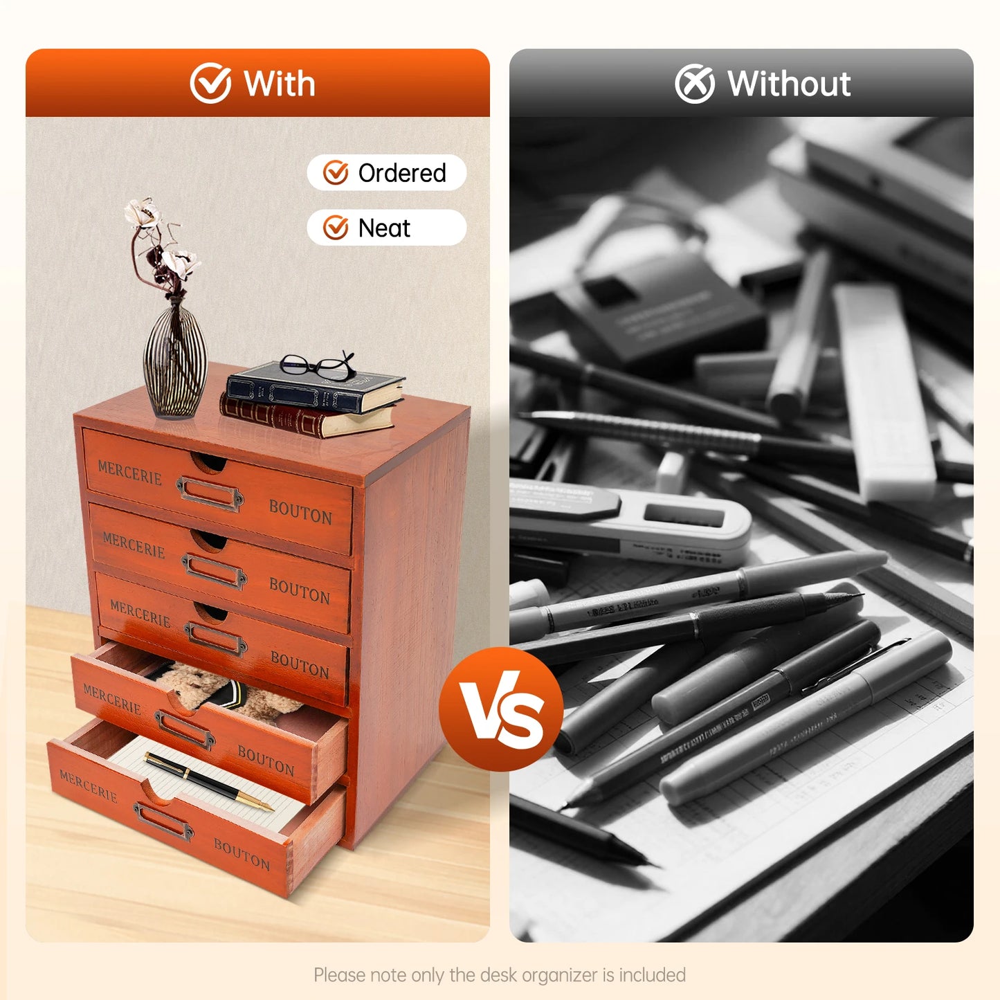 5 Drawer Wooden Desk Organizer