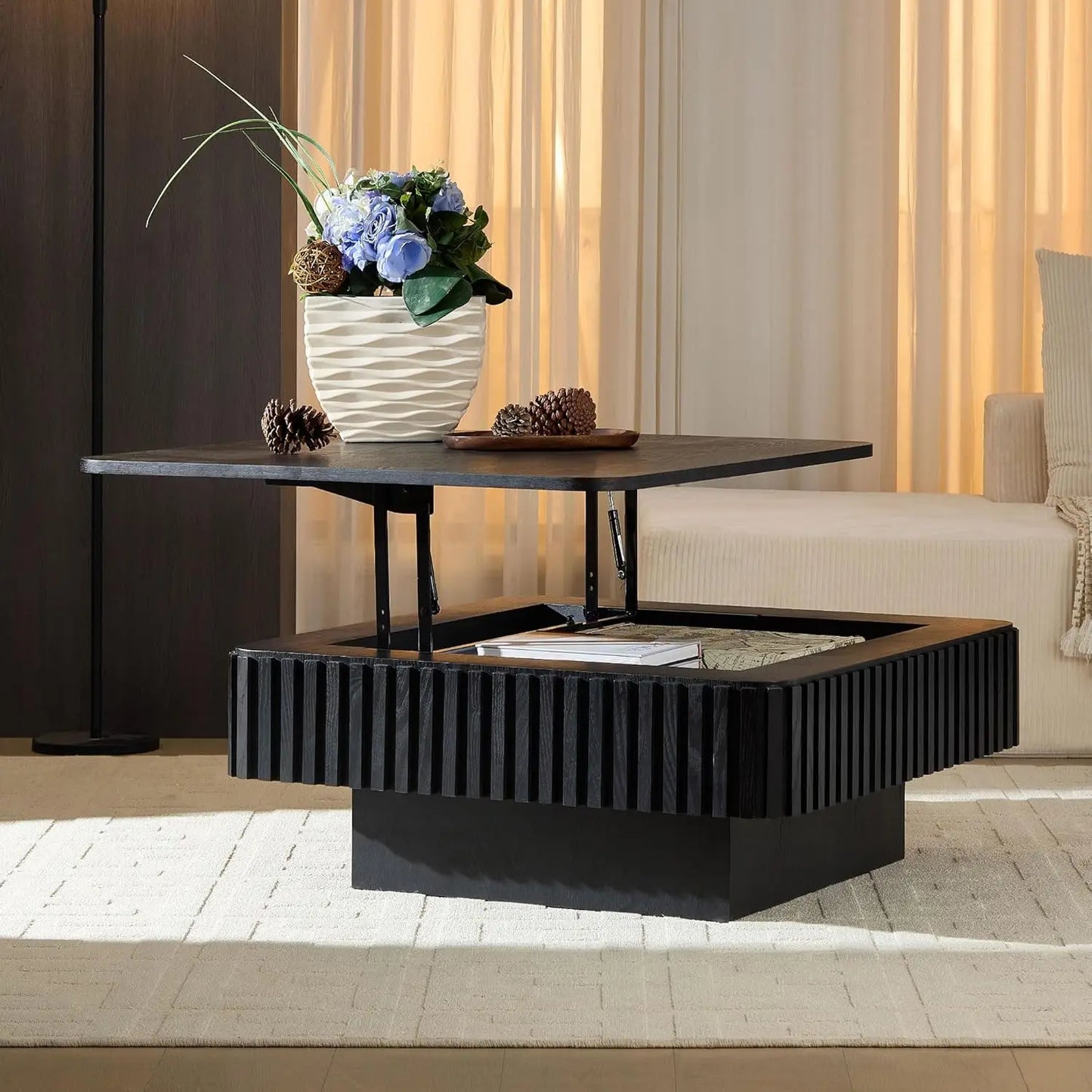 Square Wooden Coffee Table with Hidden Storage