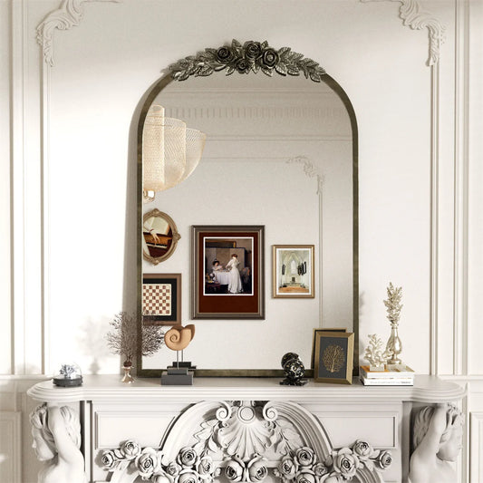 Arched Antique Brass Wall Mirror