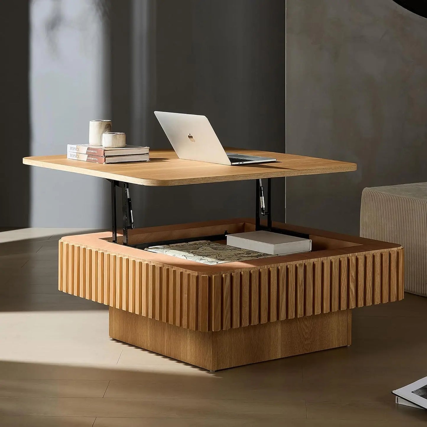 Square Wooden Coffee Table with Hidden Storage