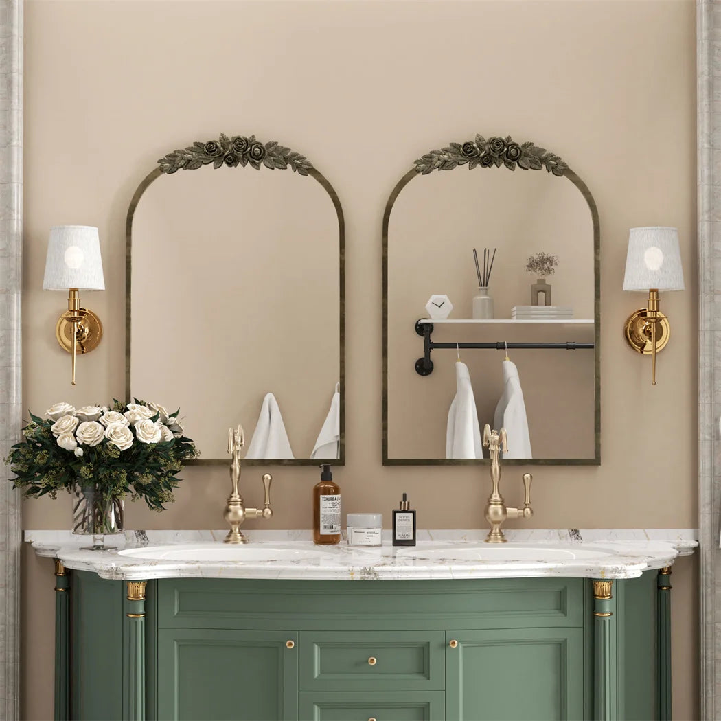 Arched Antique Brass Wall Mirror