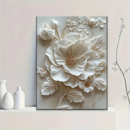 White Flower Pattern Wood Frame Canvas Murals