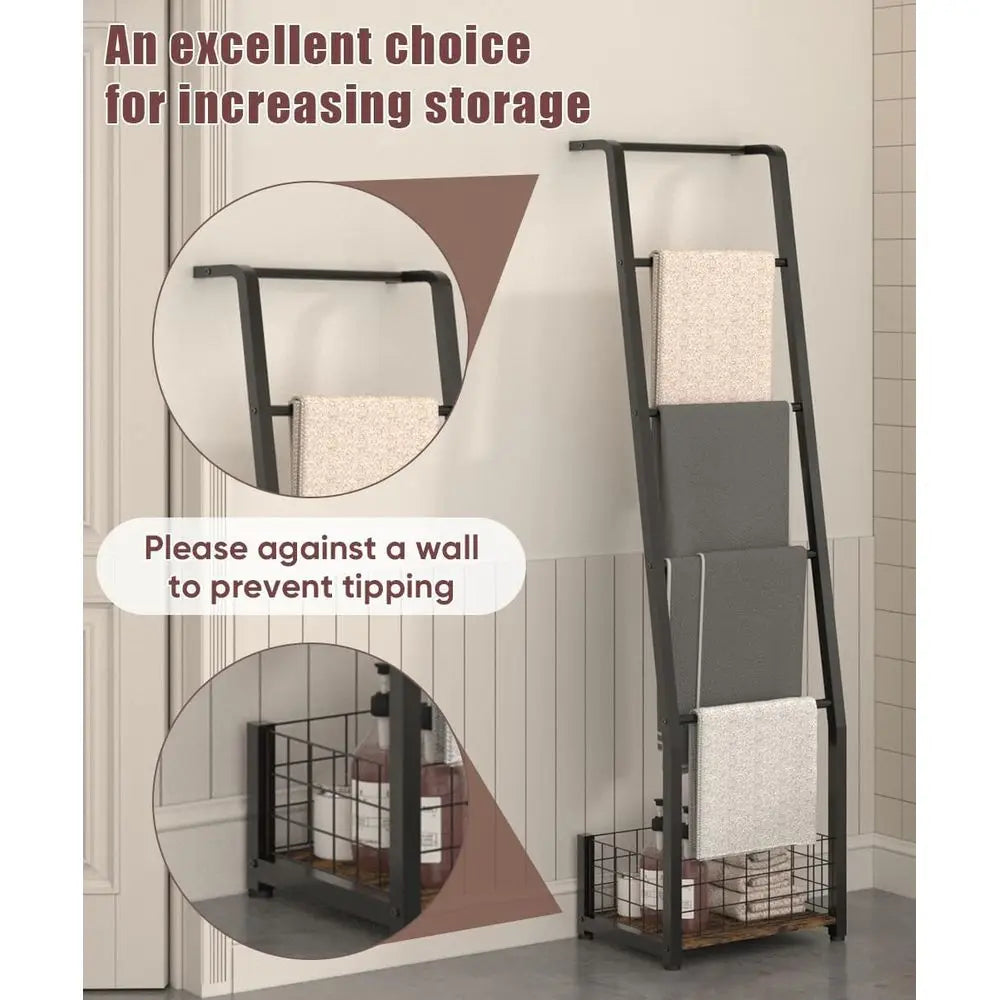 Blanket Ladder with Storage Basket