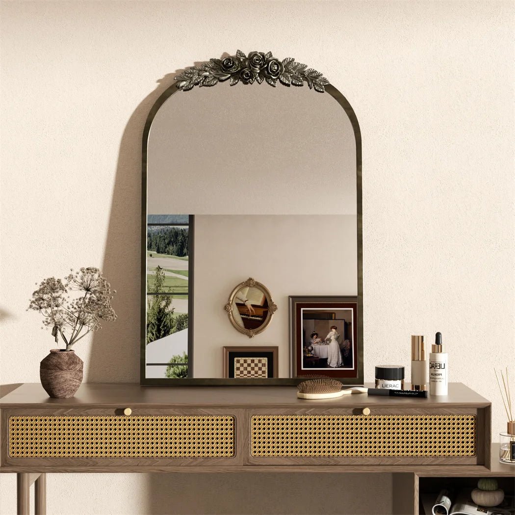 Arched Antique Brass Wall Mirror - DailyBasicNeeds.com