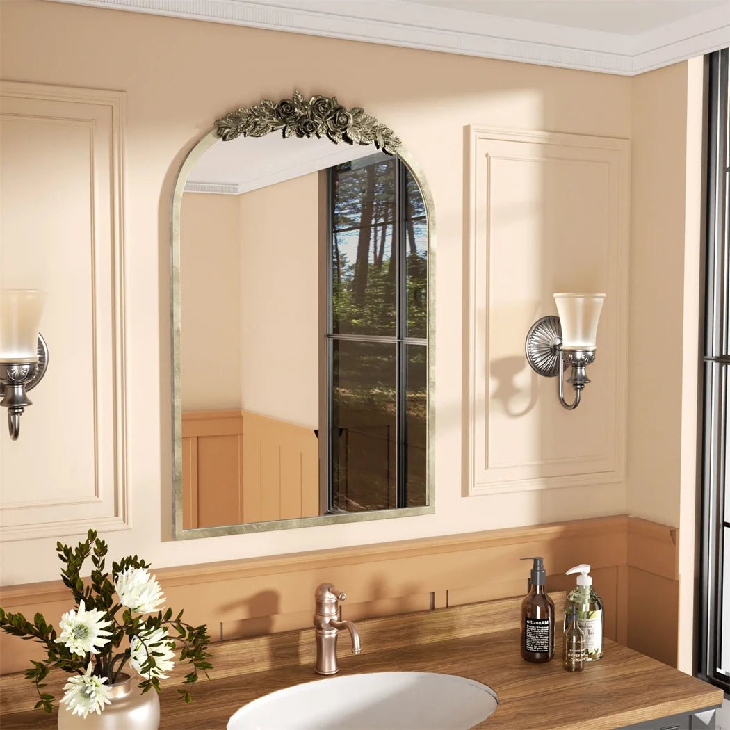 Arched Antique Brass Wall Mirror - DailyBasicNeeds.com