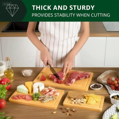 Bamboo Cutting Board Set with Deep Juice Grooves - DailyBasicNeeds.com