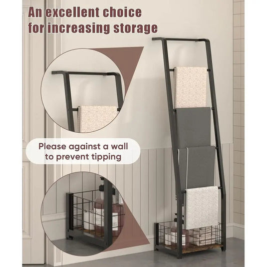 Blanket Ladder with Storage Basket - DailyBasicNeeds.com