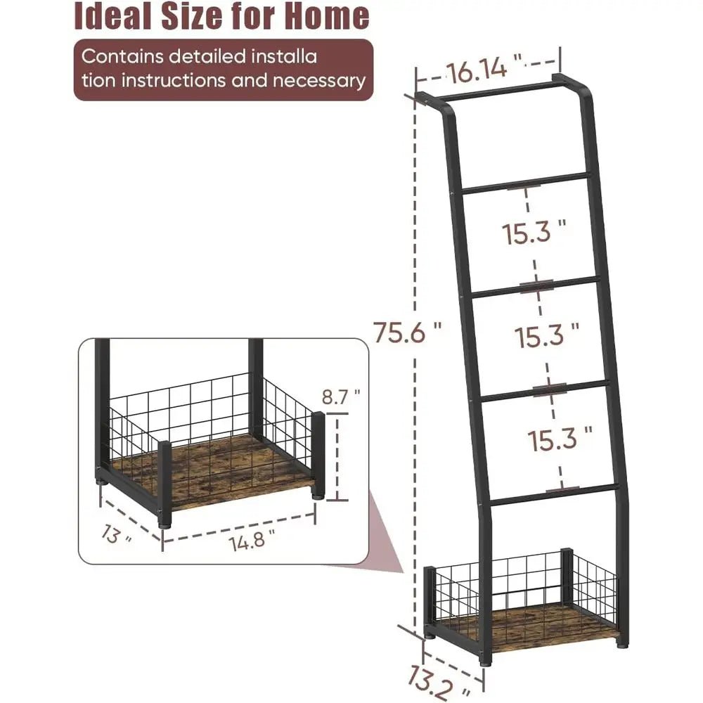 Blanket Ladder with Storage Basket - DailyBasicNeeds.com