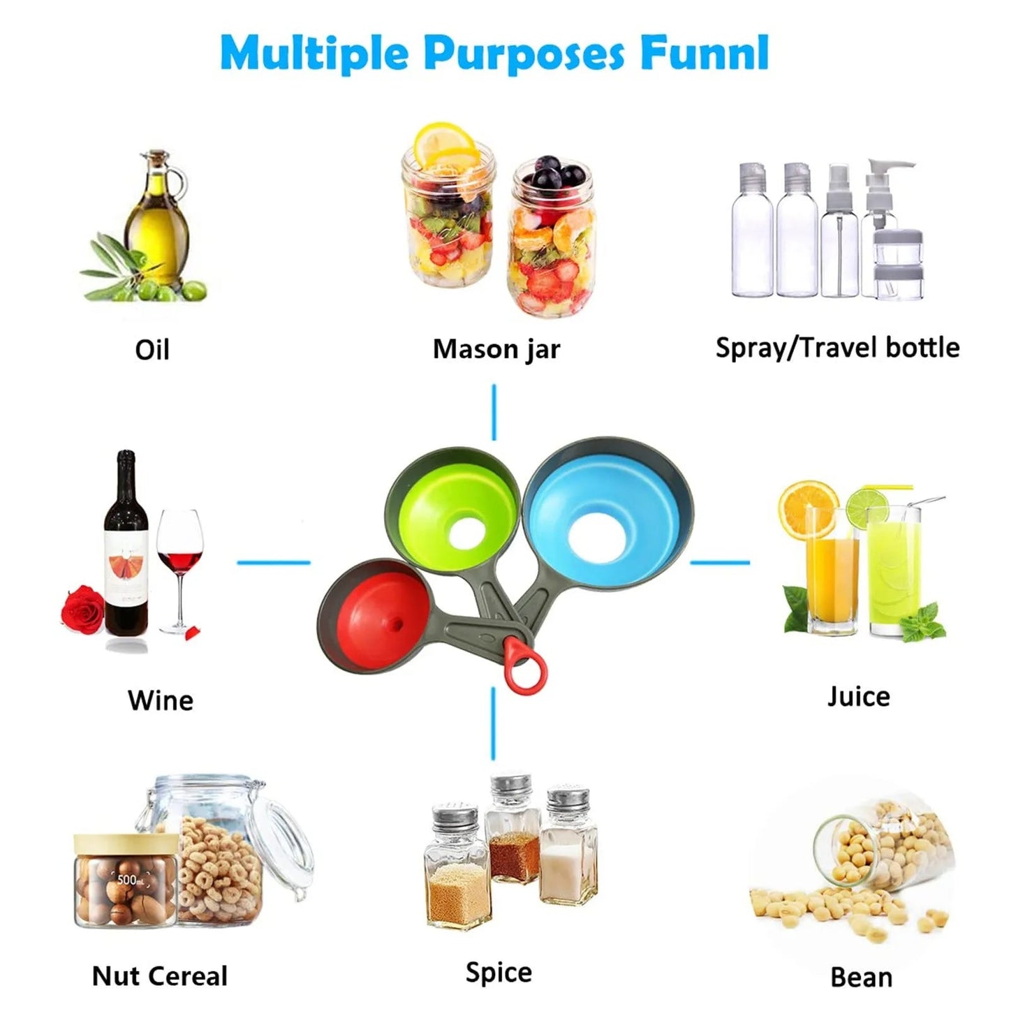 Collapsible Silicone Funnel Set | Space - Saving Kitchen Tool - DailyBasicNeeds.com