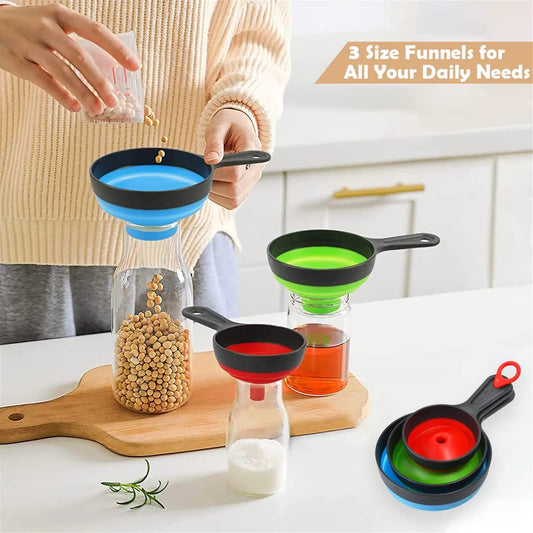 Collapsible Silicone Funnel Set | Space - Saving Kitchen Tool - DailyBasicNeeds.com
