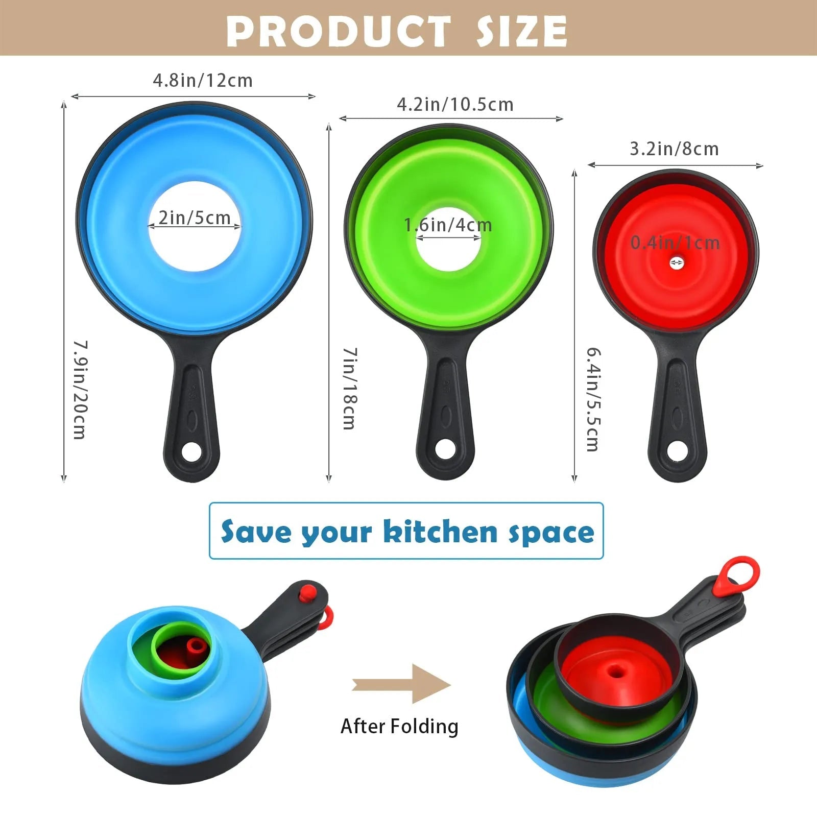 Collapsible Silicone Funnel Set | Space - Saving Kitchen Tool - DailyBasicNeeds.com