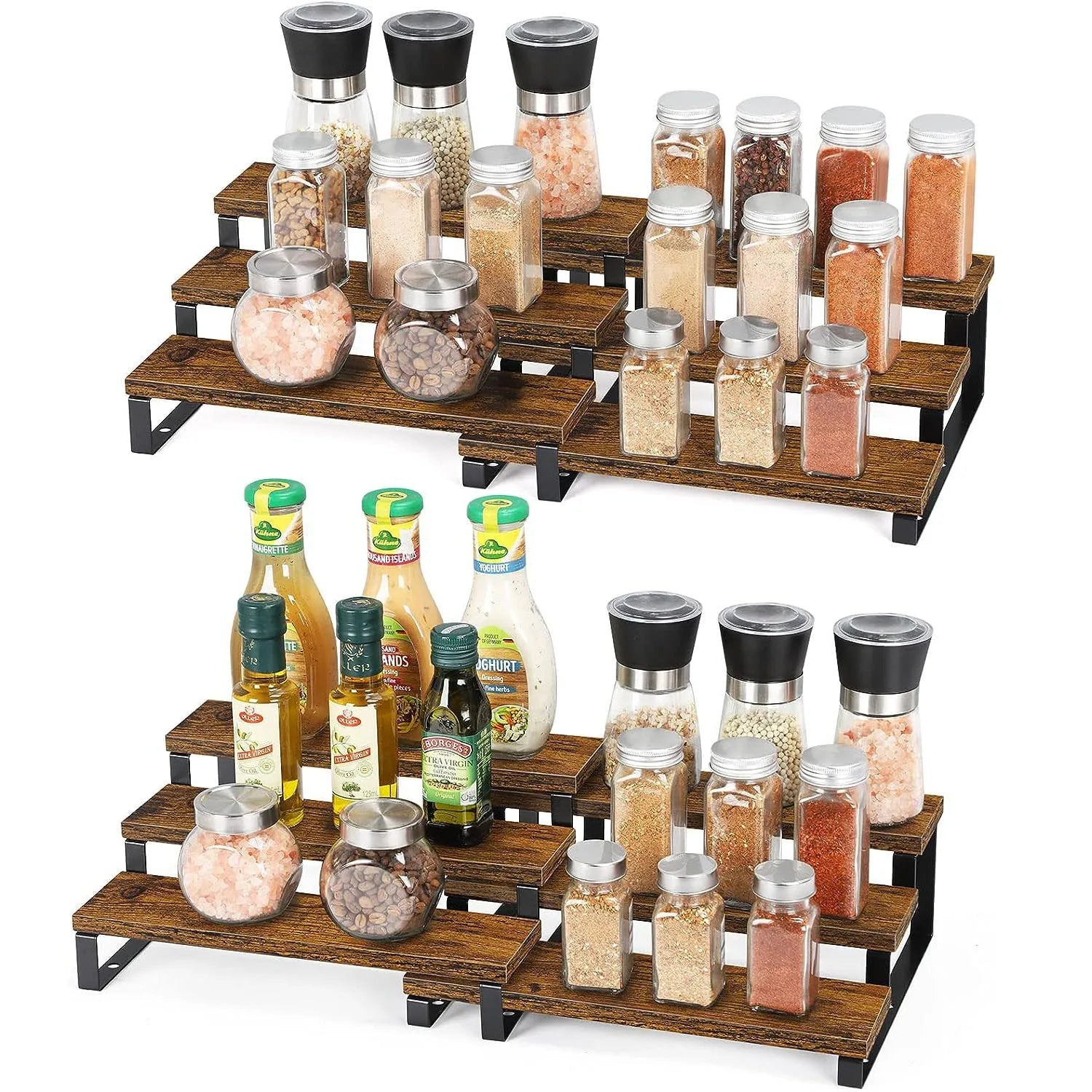 Expandable 3 - Tier Wooden Spice Rack Organizer (Set of 2) - DailyBasicNeeds.com