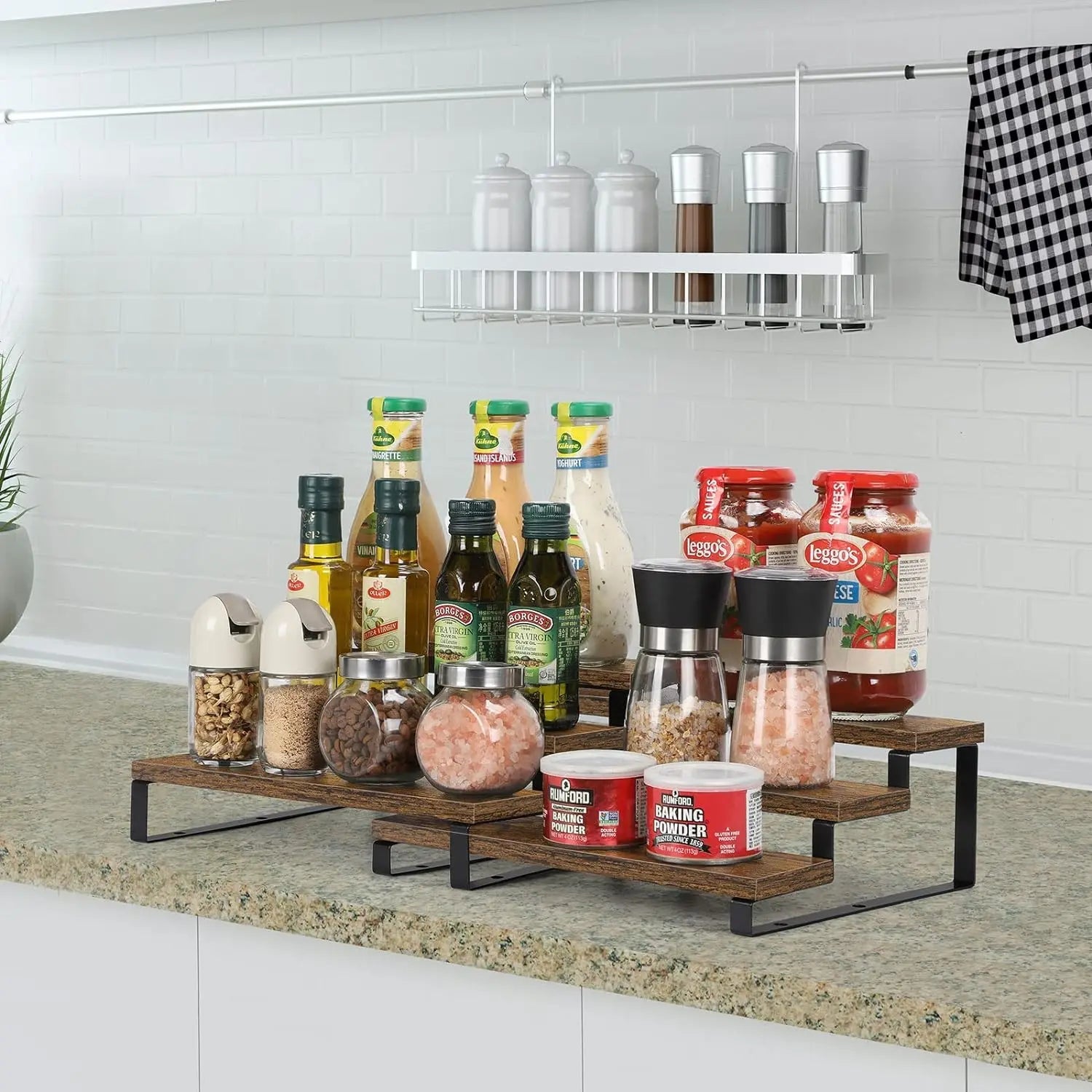 Expandable 3 - Tier Wooden Spice Rack Organizer (Set of 2) - DailyBasicNeeds.com