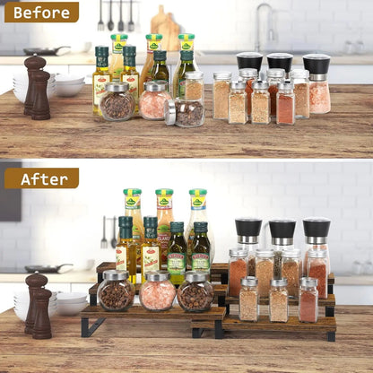 Expandable 3 - Tier Wooden Spice Rack Organizer (Set of 2) - DailyBasicNeeds.com