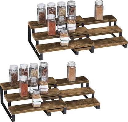Expandable 3 - Tier Wooden Spice Rack Organizer (Set of 2) - DailyBasicNeeds.com
