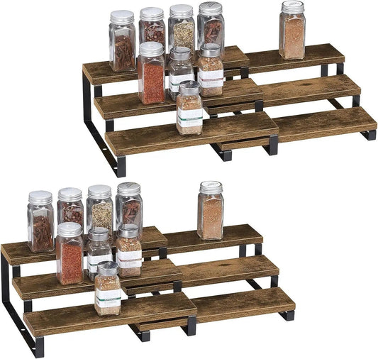 Expandable 3 - Tier Wooden Spice Rack Organizer (Set of 2) - DailyBasicNeeds.com