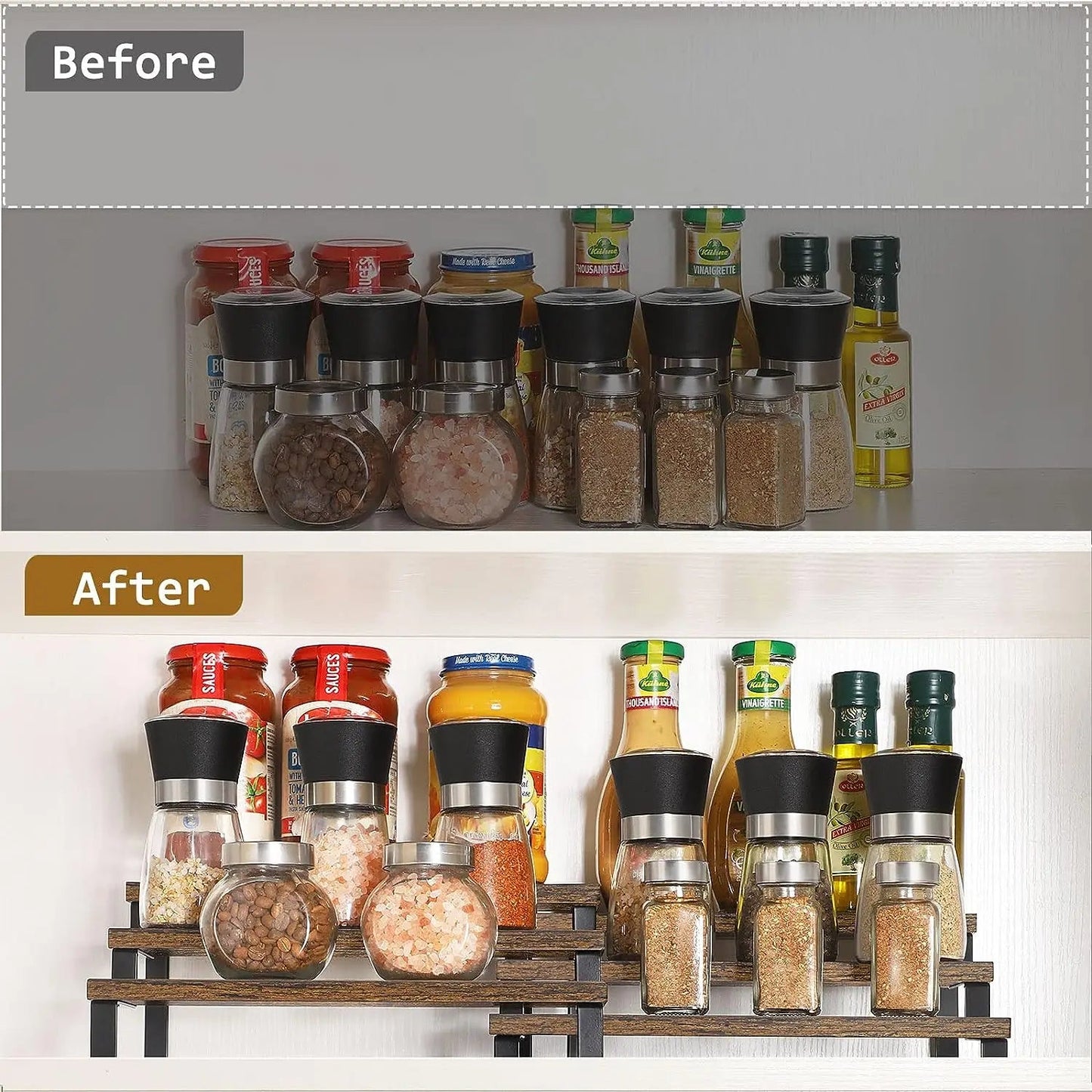 Expandable 3 - Tier Wooden Spice Rack Organizer (Set of 2) - DailyBasicNeeds.com