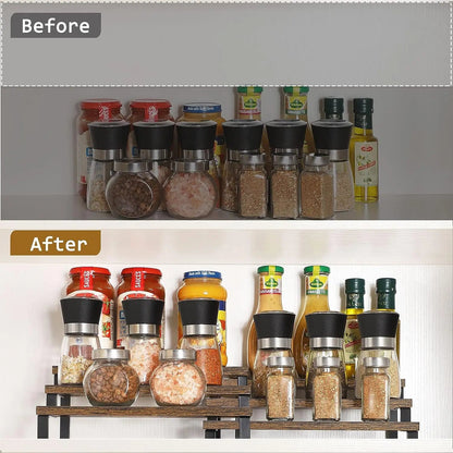 Expandable 3 - Tier Wooden Spice Rack Organizer (Set of 2) - DailyBasicNeeds.com
